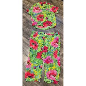 Jams World Womens Flower Friends 2 Pc Outfit Top (M) and Pants (S) Hawaii USA
